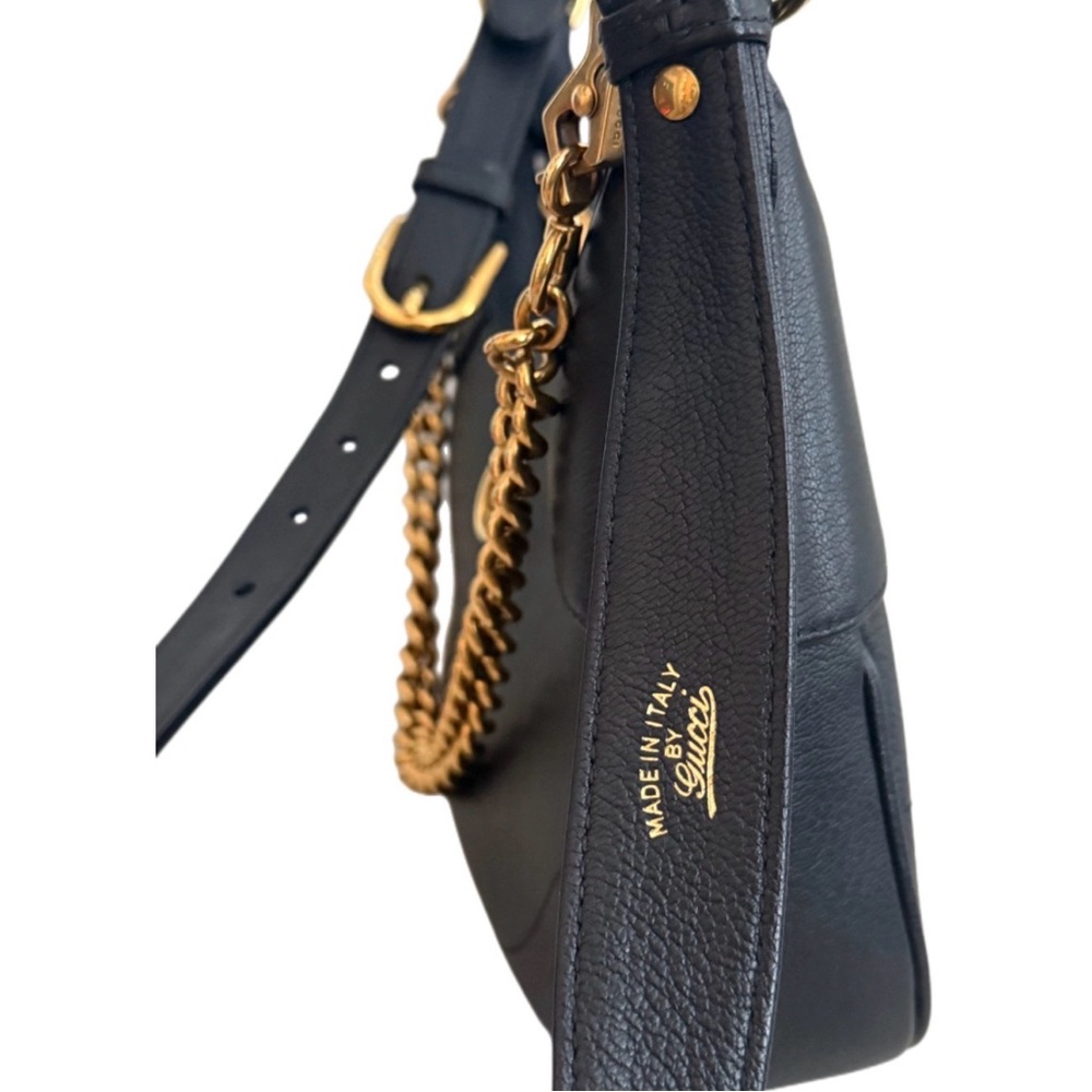 Gucci Black Leather Shoulder Bag with Gold Chain - Picture 14 of 16